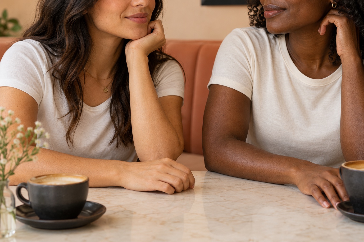 Dos mujeres adultas con diferentes tonos de piel, imagen ilustrativa