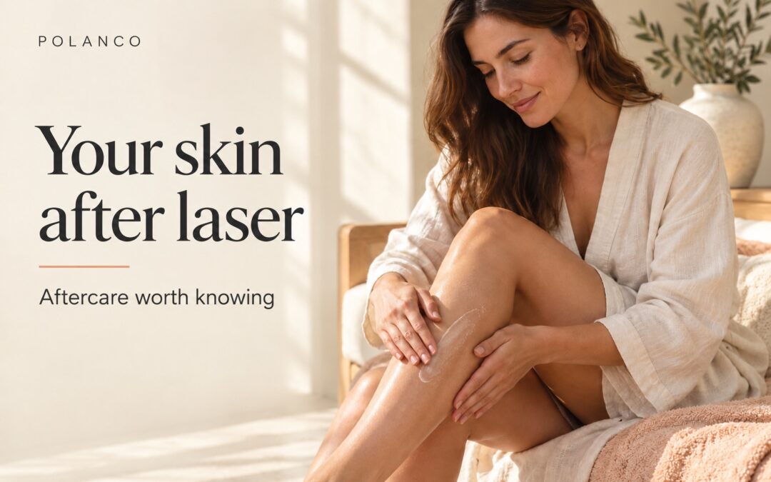 Your skin after laser: English cover showing an illustrative moisturizing routine.