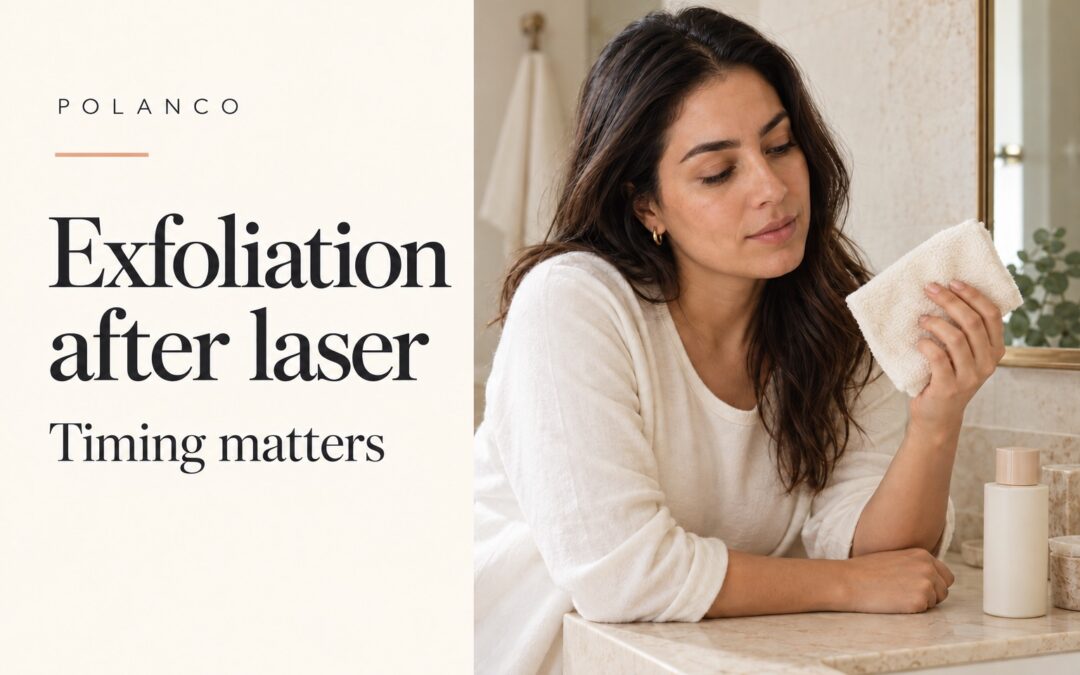 Exfoliation after laser cover with an adult woman holding a washcloth without rubbing her skin; illustrative scene.