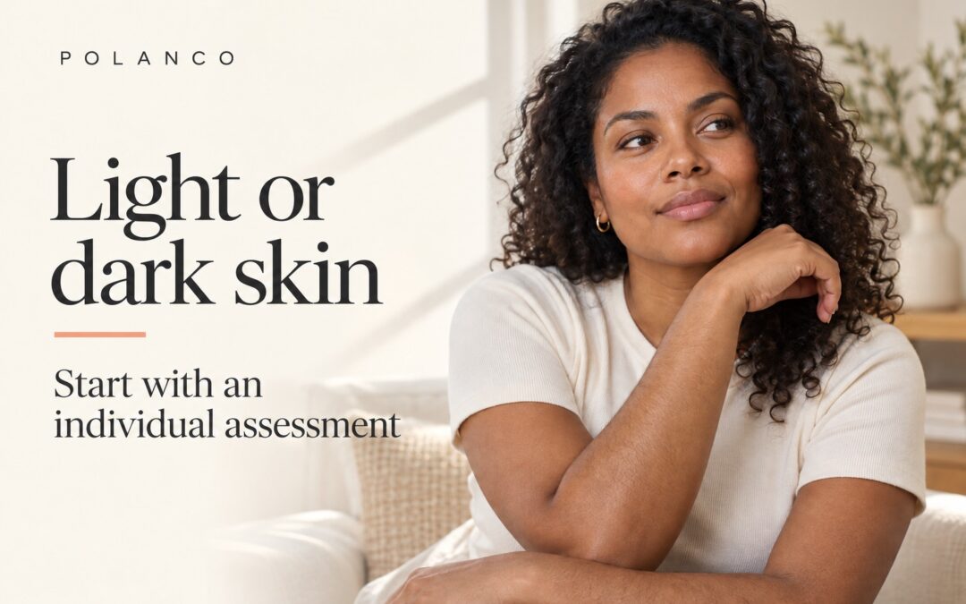 Light or dark skin cover with an adult woman with darker skin in a sunlit interior; illustrative scene.