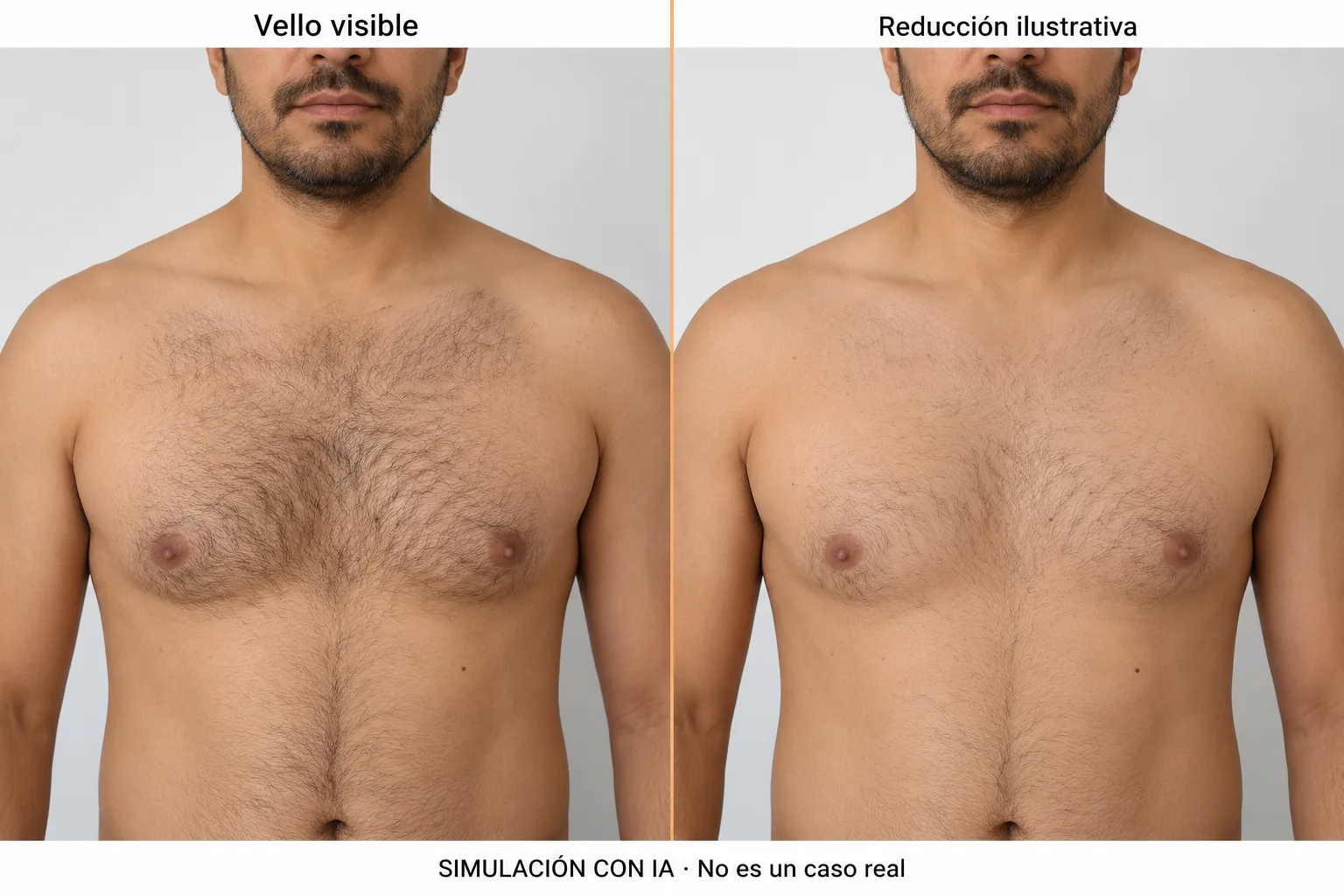 Simulación ilustrativa de Depilación láser de pecho en Tijuana; no es un caso real
